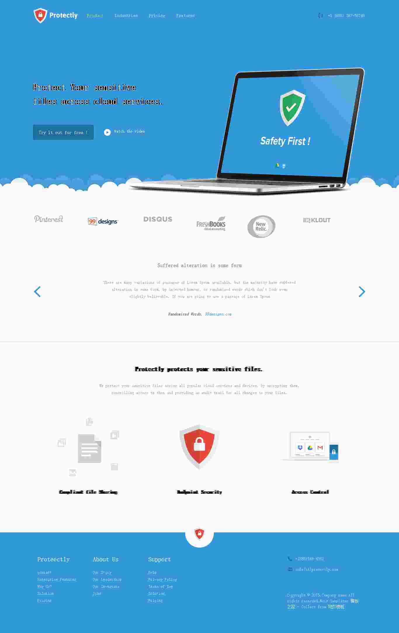 蓝色安全类企业网站产品定价网站企业网站模板